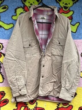 Timber Trail Beige Plaid Lined Chore Jacket Shirt Mens XL Vintage Workwear
